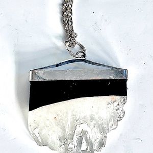 Black onyx white quarts pendent on boho long chain